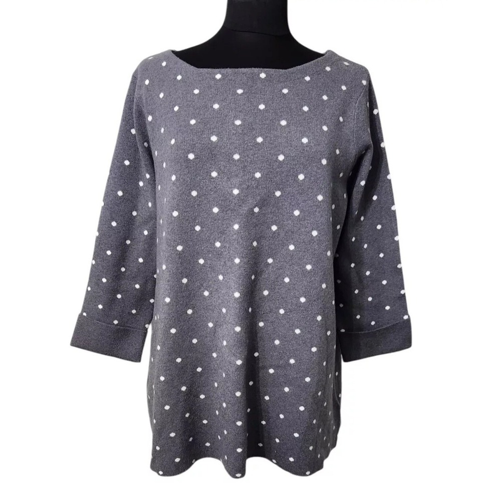 NWT CYNTHIA ROWLEY Knit Heather Gray Polka Dot Crewneck Sweater Top Plus Size 2X